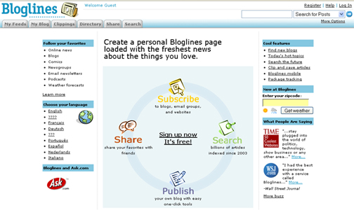 Pantalla principal de bloglines